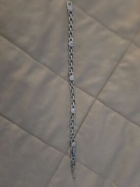 Women's Silver-Tone Heart Link Bracelet with Crystal Accents